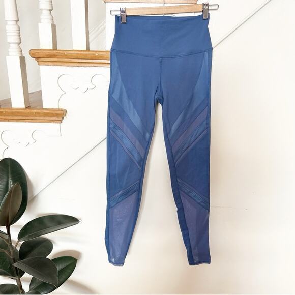 Alo Yoga High Waist Epic Leggings Mesh Panel Blue Activewear Athleisure Sz S - Picture 3 of 9